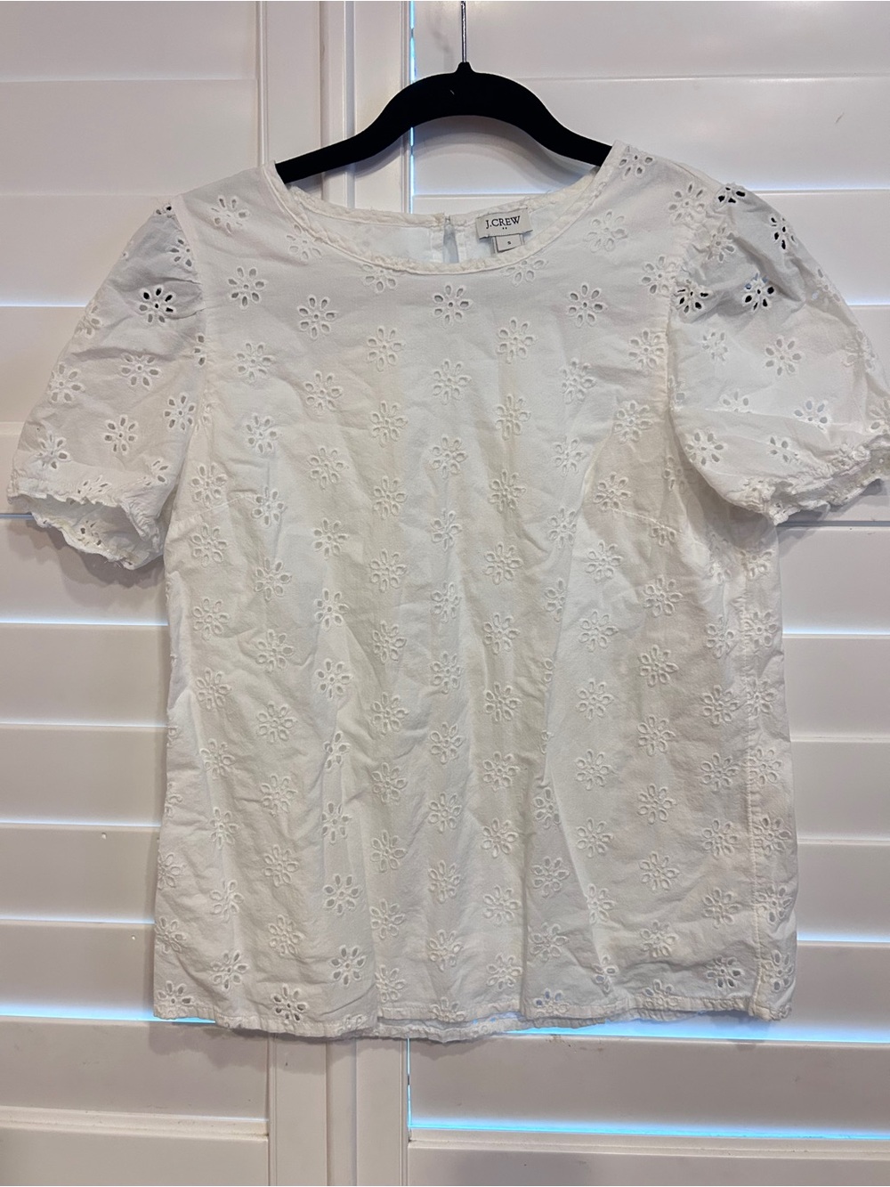J. Crew White Eyelet Puff-Sleeve Top